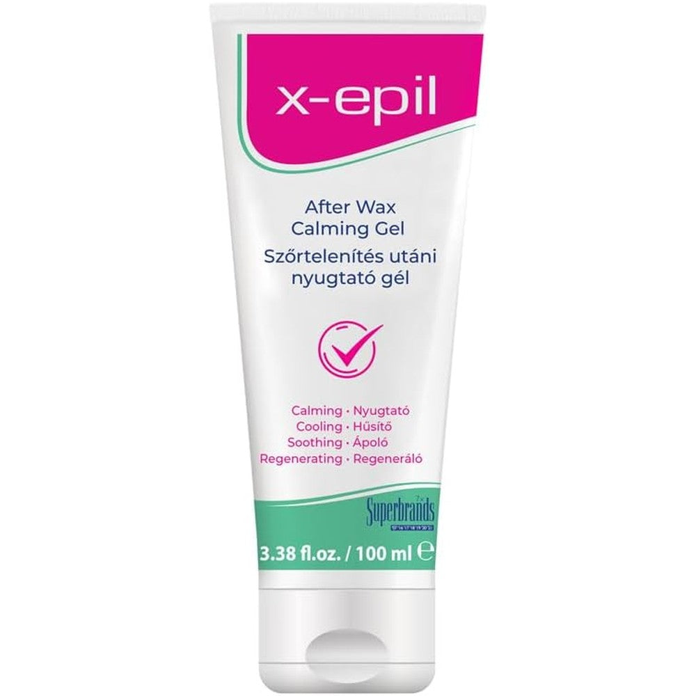 X-Epil Vegan After Wax Calming Gel 100 milliliters front view tube for soothing post-wax skin irritation.