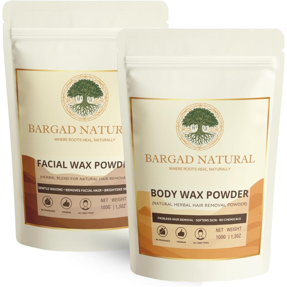 Bargad Natural Herbal Wax Powder front view packaging for painless hair removal.