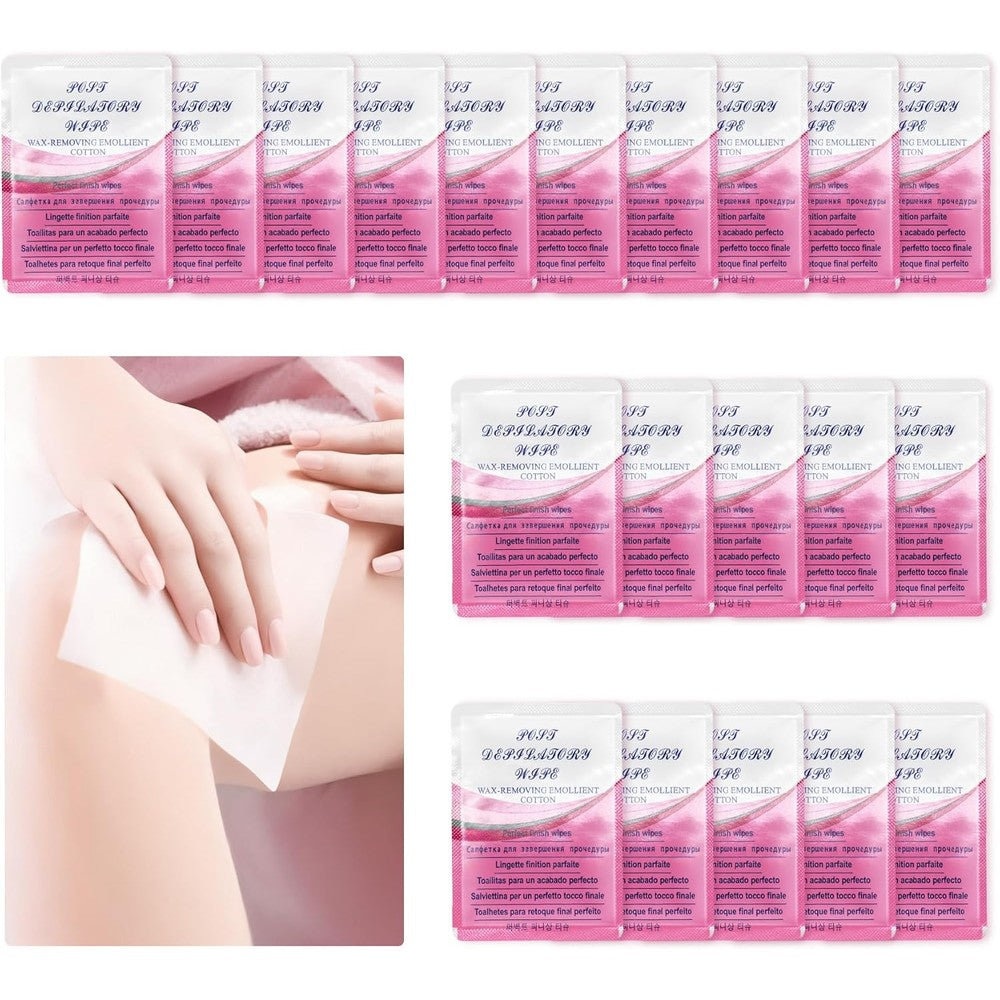 Beauty7 Post Wax Calming Oil Wipes 20 pack box front view highlighting aftercare cleanser attributes.