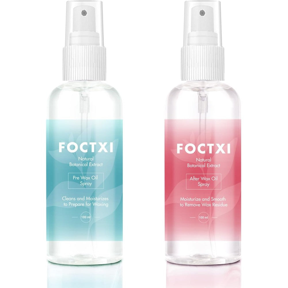 FOCTXI Pre Wax Cleanser and After Wax Care Kit front view showing two 100ml spray bottles for professional hair removal preparation