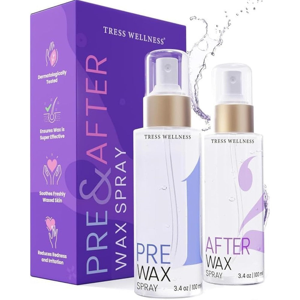 Tress Wellness Pre-Wax Cleanser and After-Wax Care dual bottle set front view