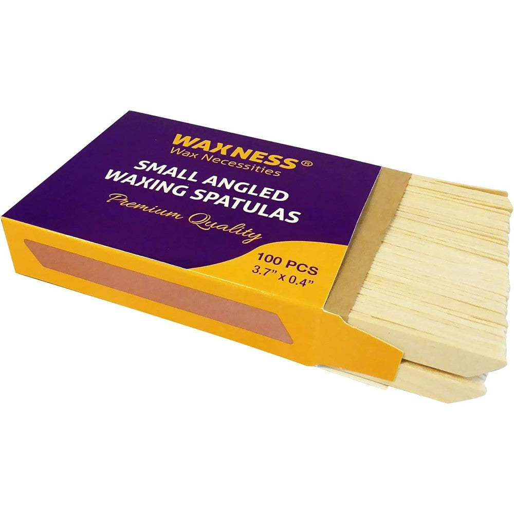Waxness small waxing wooden angled spatula applicator pack of 100 front view showing smooth birchwood finish for salon hair removal.