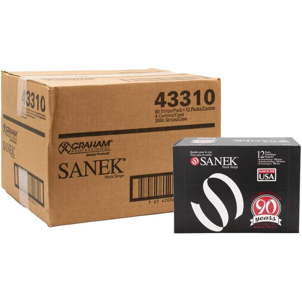Graham Beauty Sanek Neck Strips 12 Pack front view box package showing professional salon supplies.