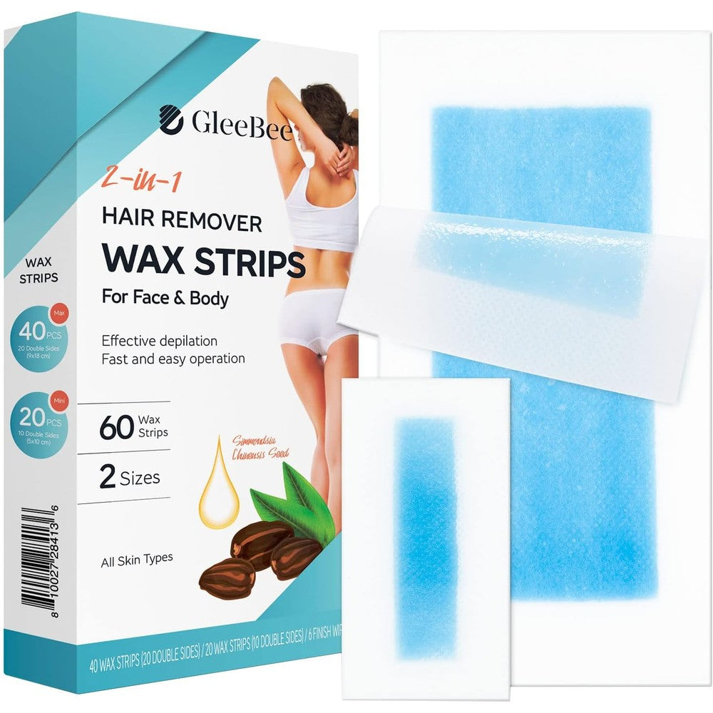 GleeBee wax strips hair removal sixty count kit front view packaging