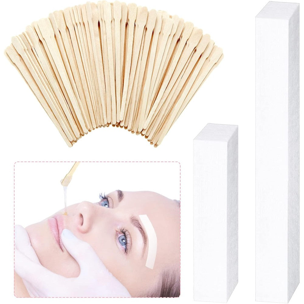 Leelosp 600 pieces waxing kit front packaging view showing non woven strips and wooden sticks