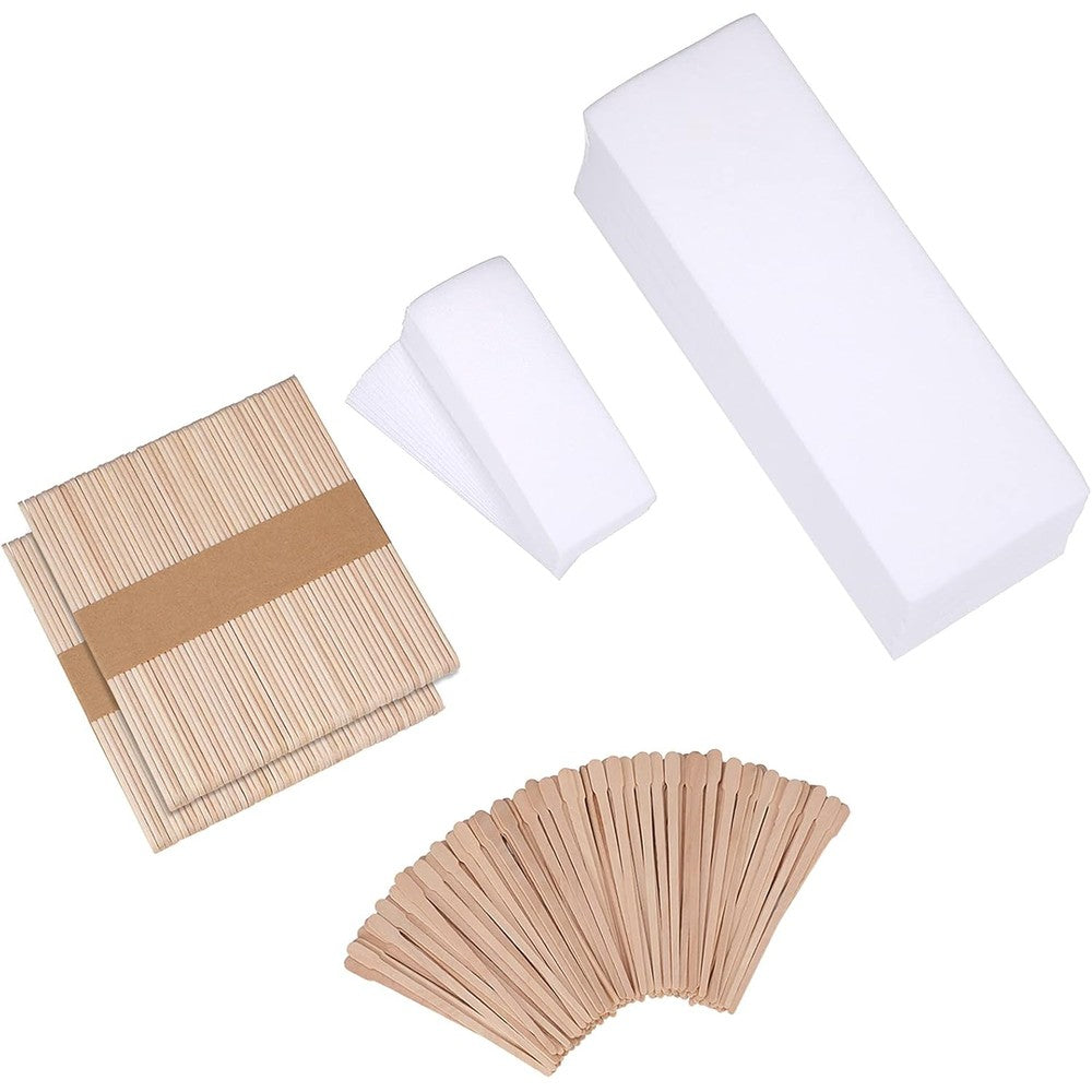 Yaomiao Wax Strips Kit front view showing the complete 250 piece packaging with fabric strips and wooden sticks