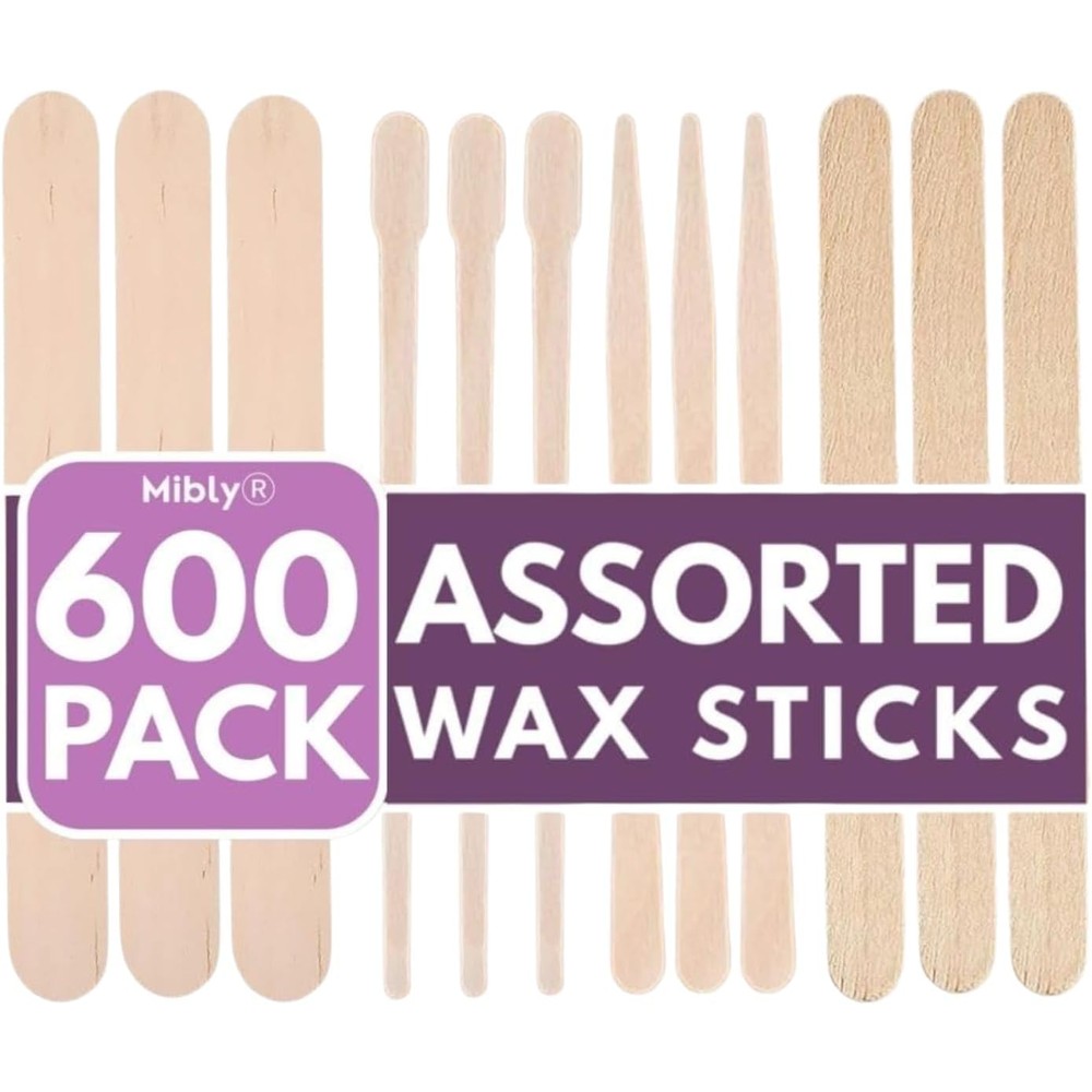 Mibly 4 style assorted wooden wax sticks pack front view displaying four different size variants