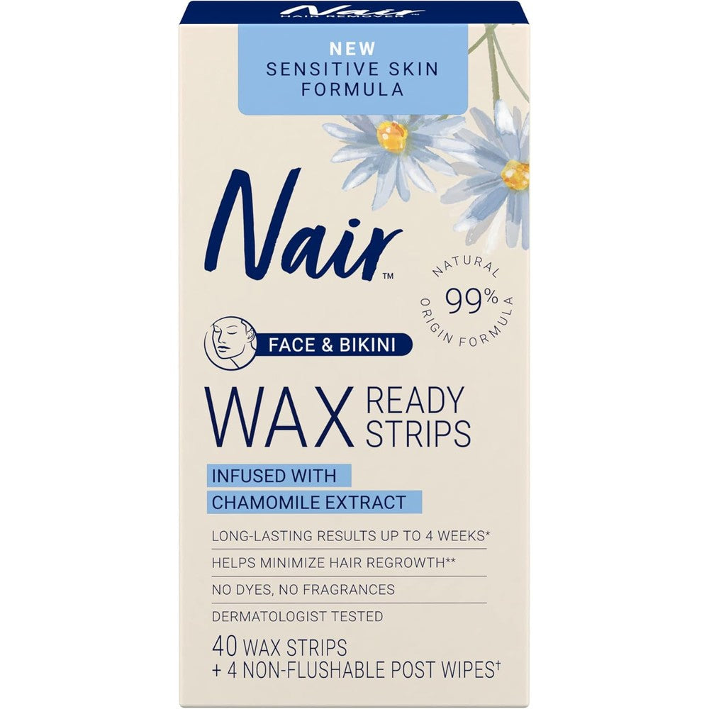 Nair Sensitive Hair Remover Wax Ready Strips front view package