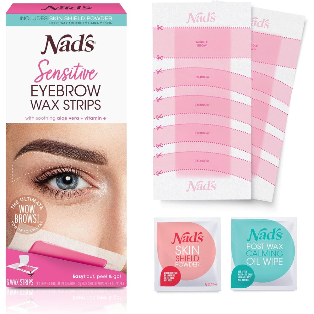 Nad's Eyebrow Wax Strips front packaging view showcasing the complete facial hair removal kit