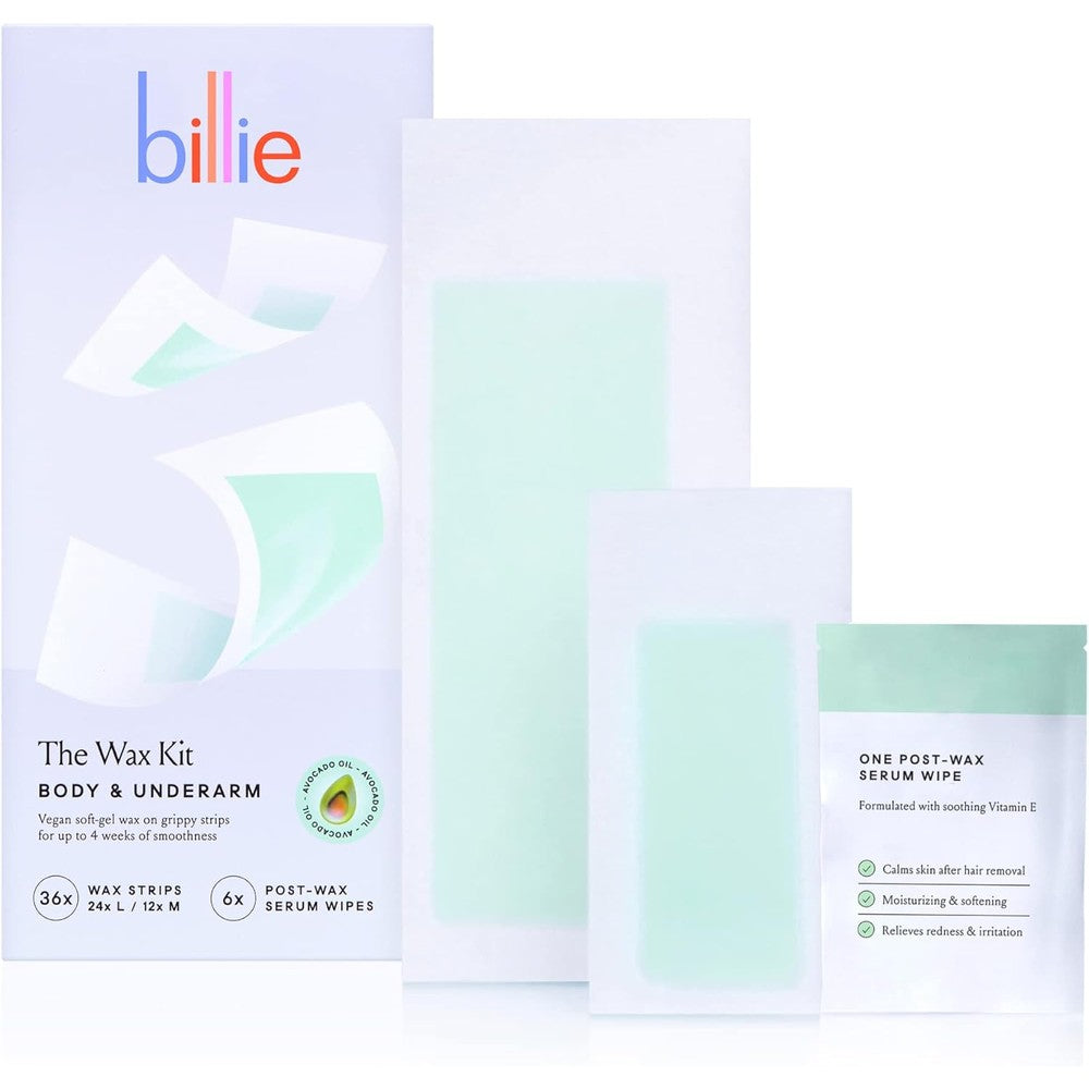 Billie women's wax kit for body and underarm featuring 36 soft gel wax strips