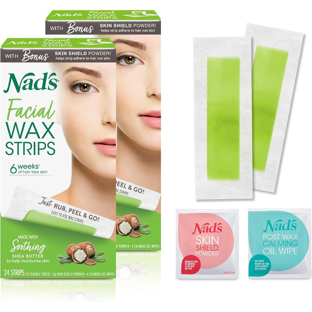 Nads Facial Wax Strips fragrance free 48 count pack of 2 front packaging