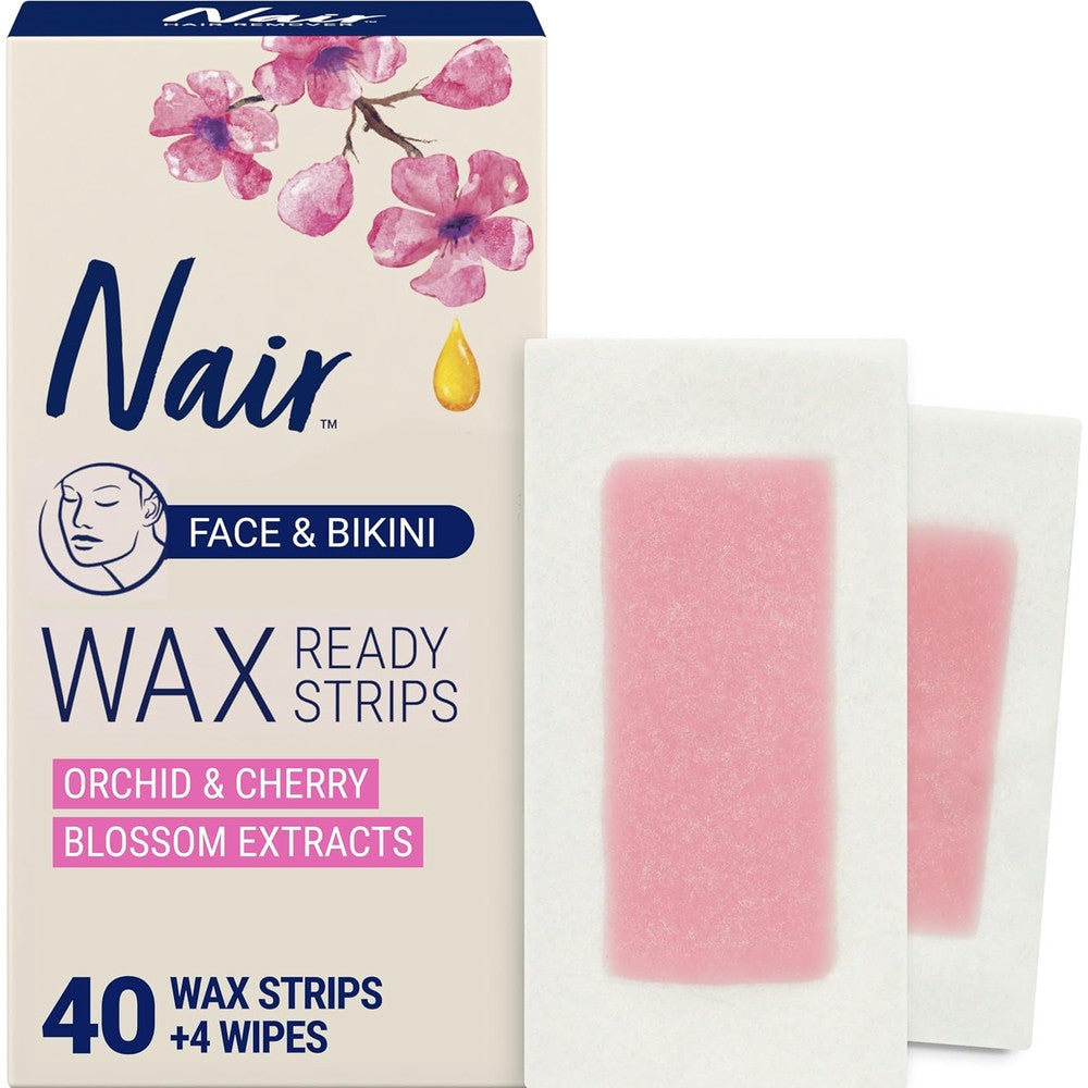 Nair Hair Remover Wax Ready Strips Face and Bikini front packaging view