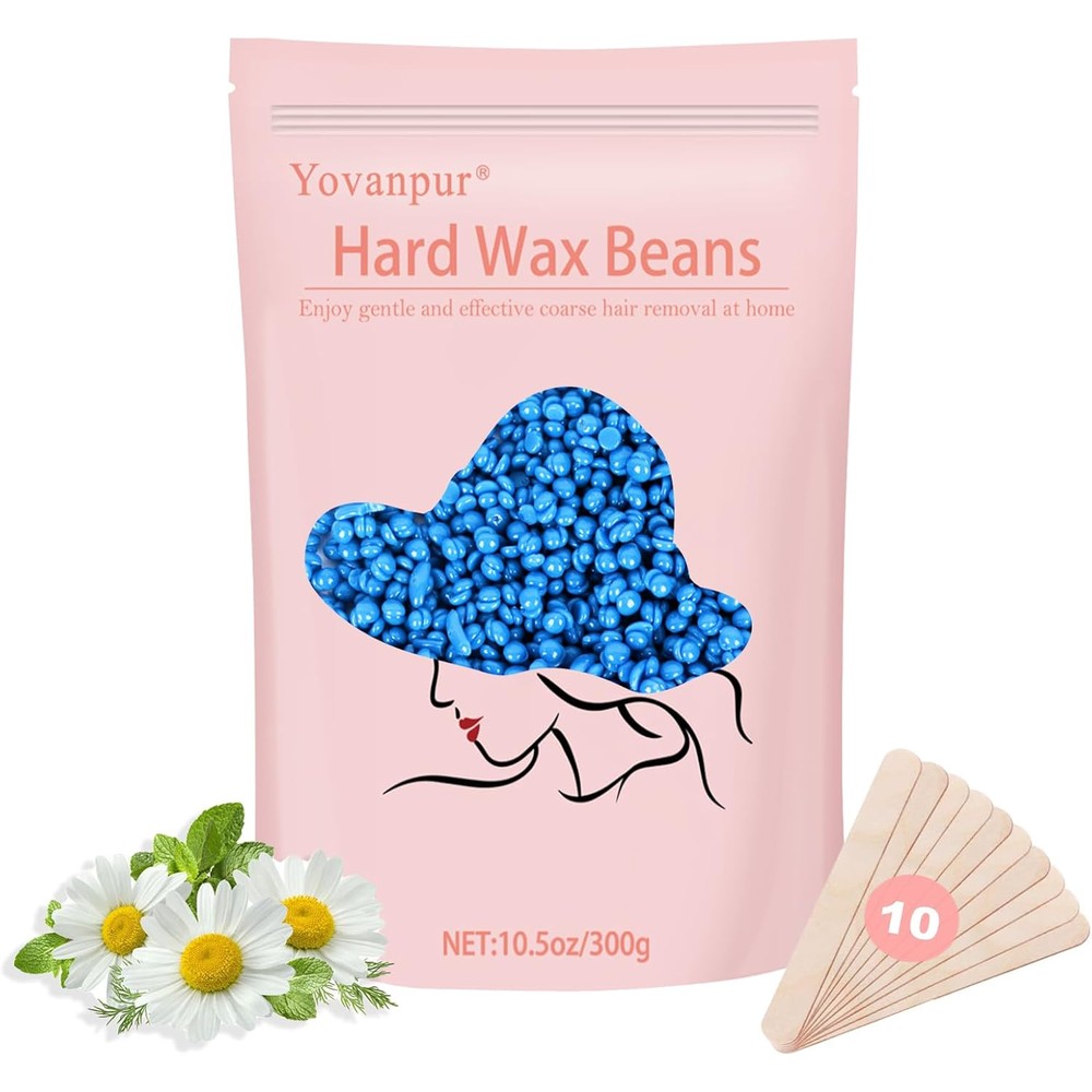 Yovanpur Hard Wax Beads front view of the packaging showcasing the blue wax beans formula.