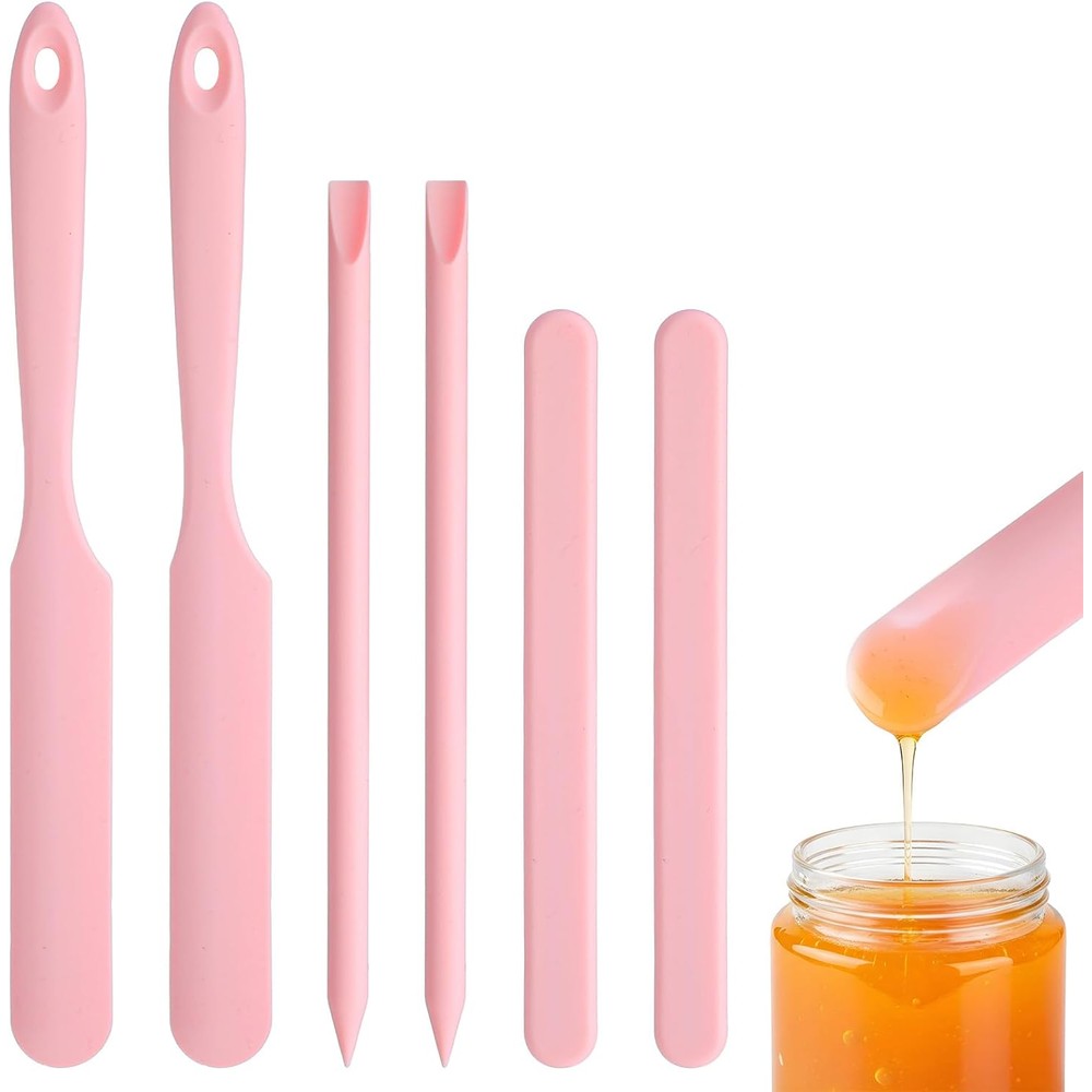Dopenspi pink silicone wax sticks front view showcasing six reusable hair removal applicators.