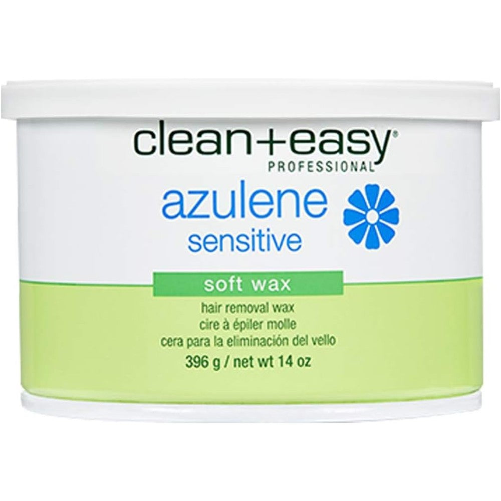 Clean + Easy Azulene Sensitive Soft Wax front view container for salon quality hair removal