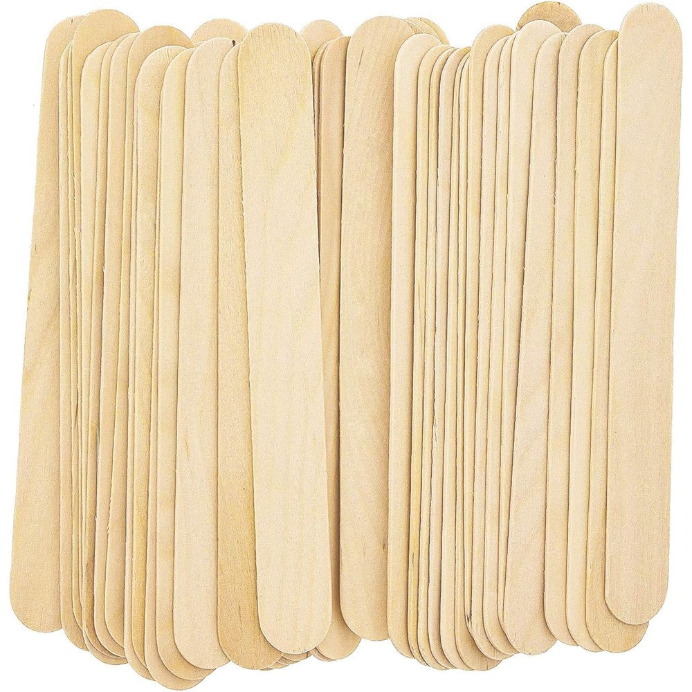 OMWAH Wax Stick 100 count pack front view showcasing premium wooden waxing spatulas for hair removal.
