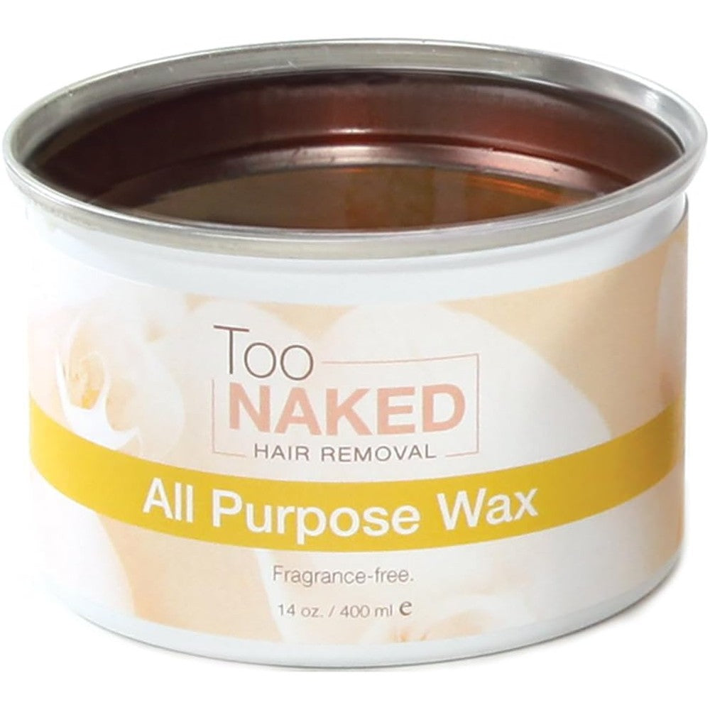 Too Naked Hair Removal All Purpose Wax front view of 14 ounce container