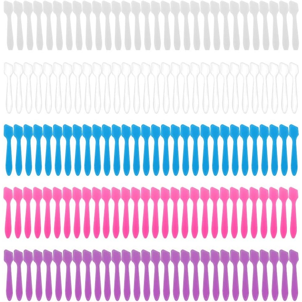 Accmor mini makeup spatulas 150 pack front view showcasing assorted frosted colors for cosmetic scooping