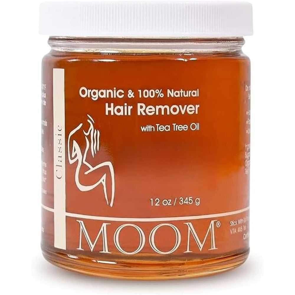 MOOM organic sugar wax with tea tree oil twelve ounce front view jar for home hair removal