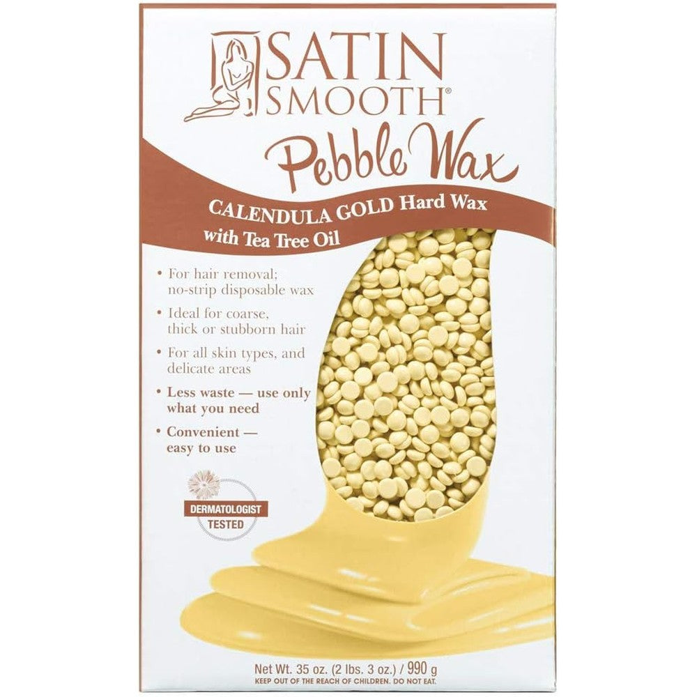 Satin Smooth Calendula Gold Pebble Wax 35 Ounce front view package for professional hair removal.