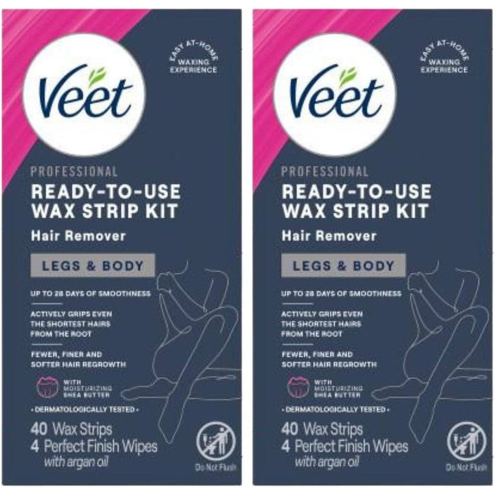 Veet Leg and Body Hair Removal Kit sensitive formula cold wax strips front packaging view