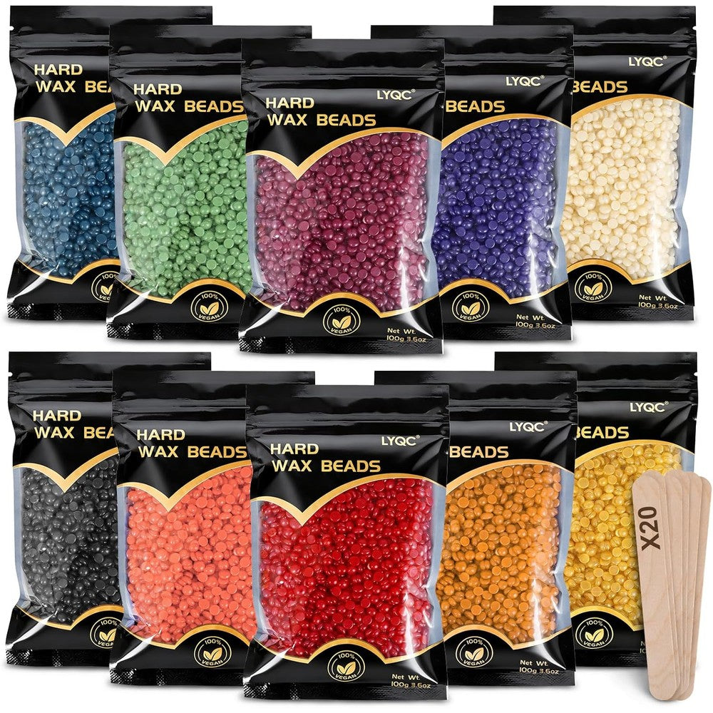 LYQC professional hard hair removal wax beads front view bag packaging with applicator sticks