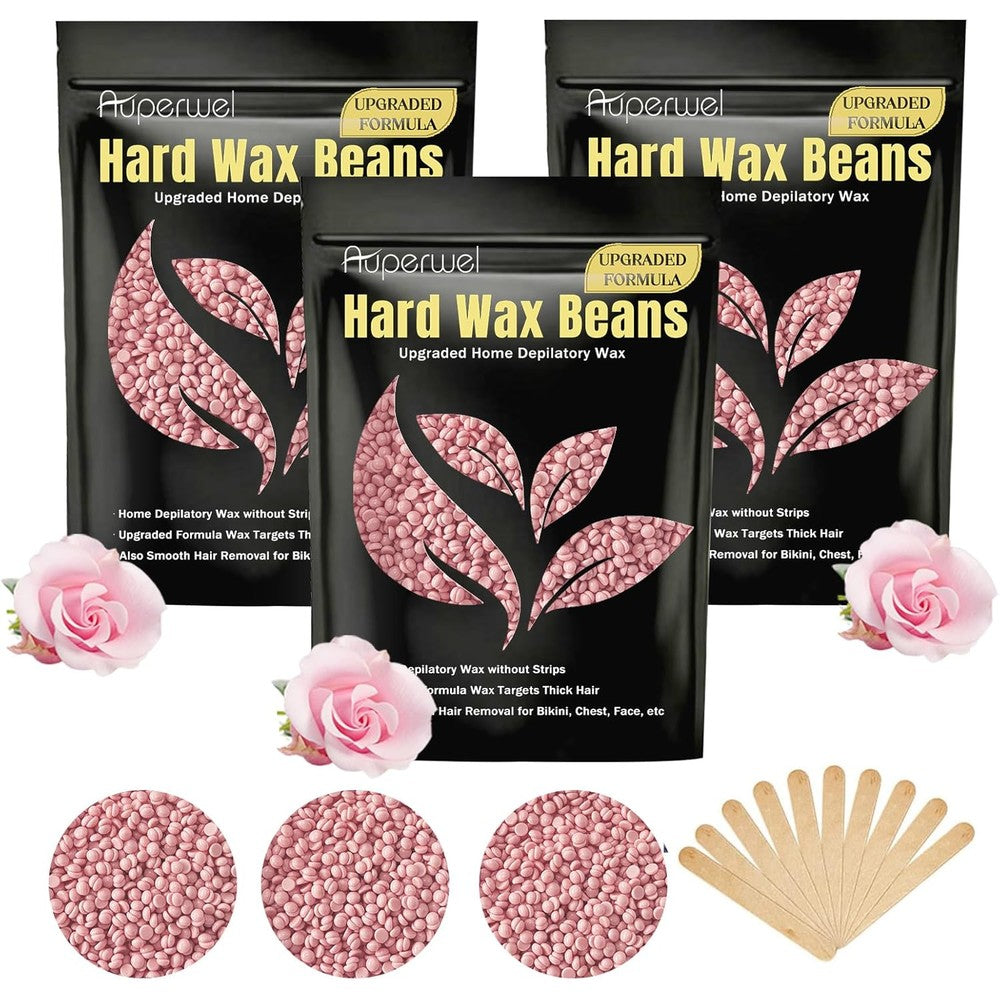 Auperwel Painless Hard Wax Beans front view packaging showing rose variant logo