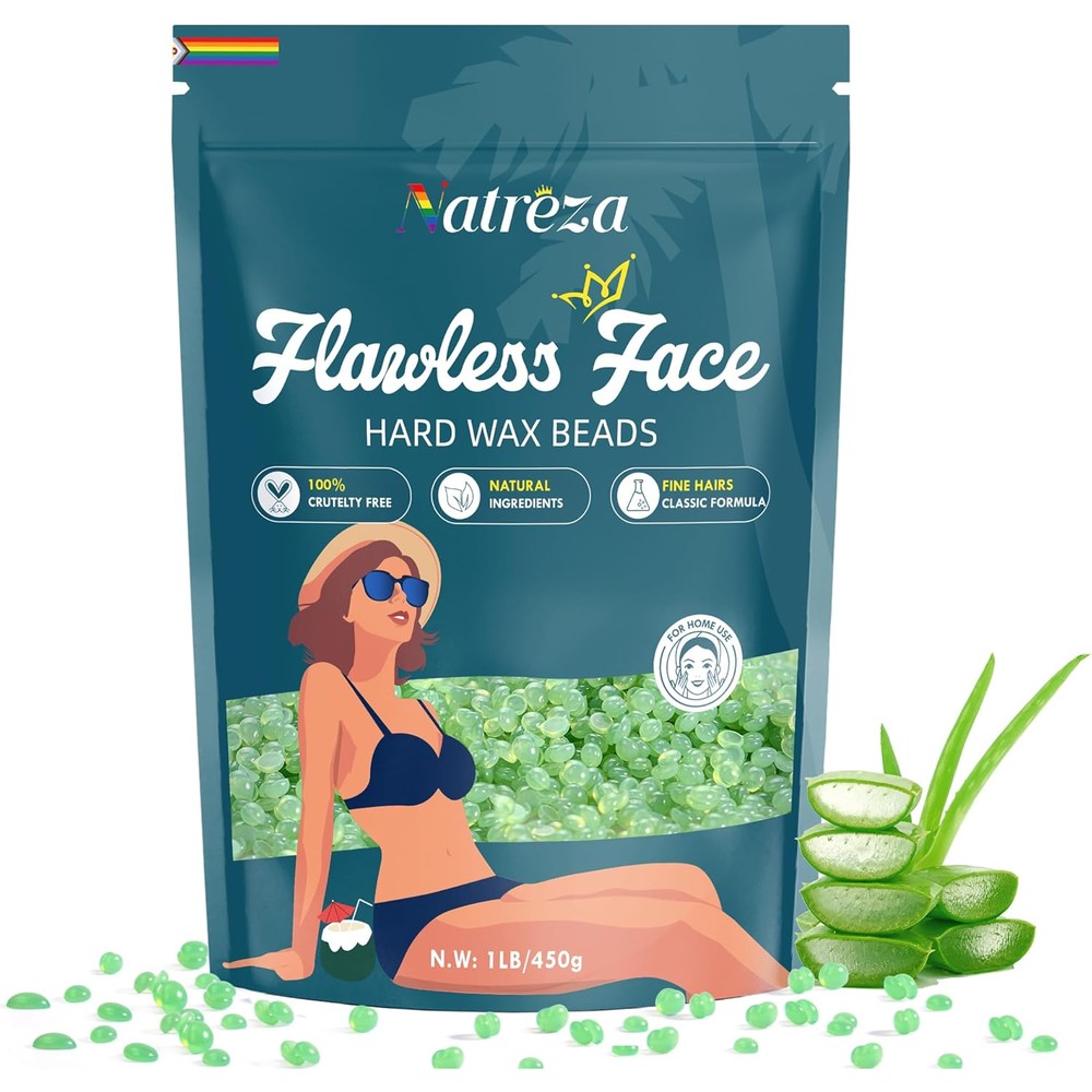 Natreza Hard Wax Beads front view packaging for sensitive skin hair removal