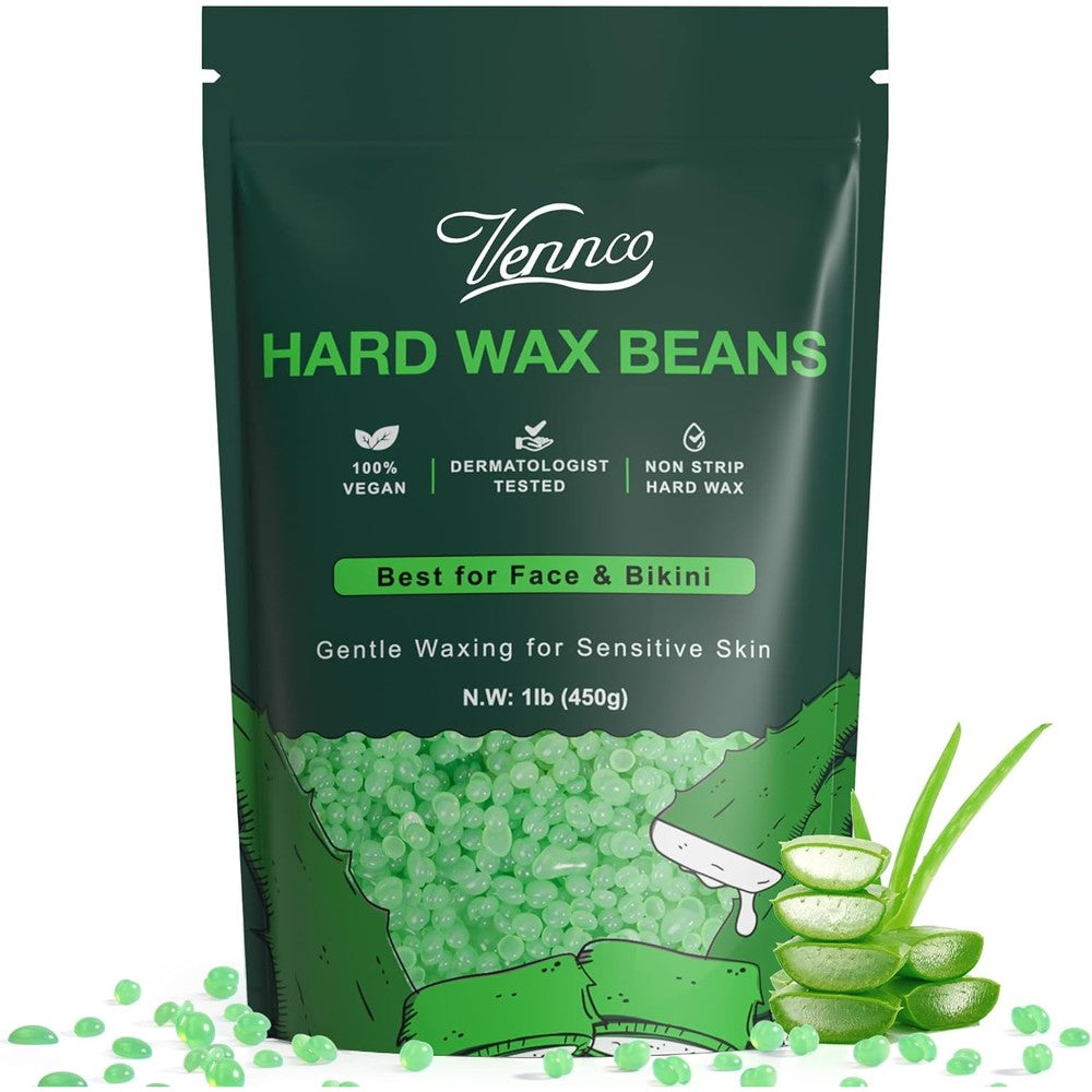 Vennco Hard Wax Beads one pound bag front view showing aloe vera leaf graphic
