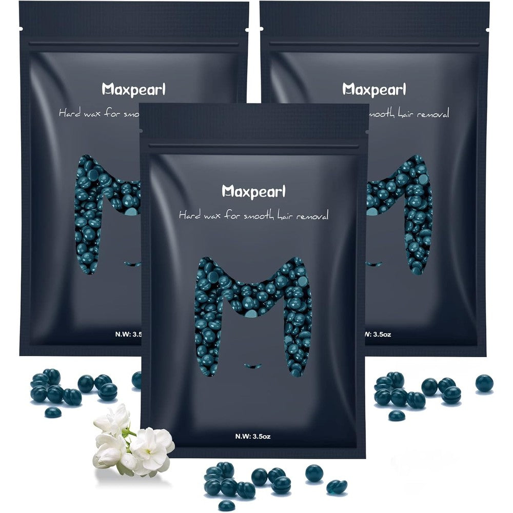 Maxpearl Hard Wax Beads pack of three front view displaying premium hair removal wax beans packaging.