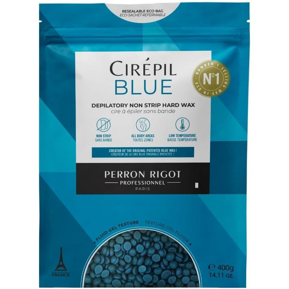 Cirepil Blue Hard Wax Beads Bag front view showing the authentic packaging and professional hair removal formula.