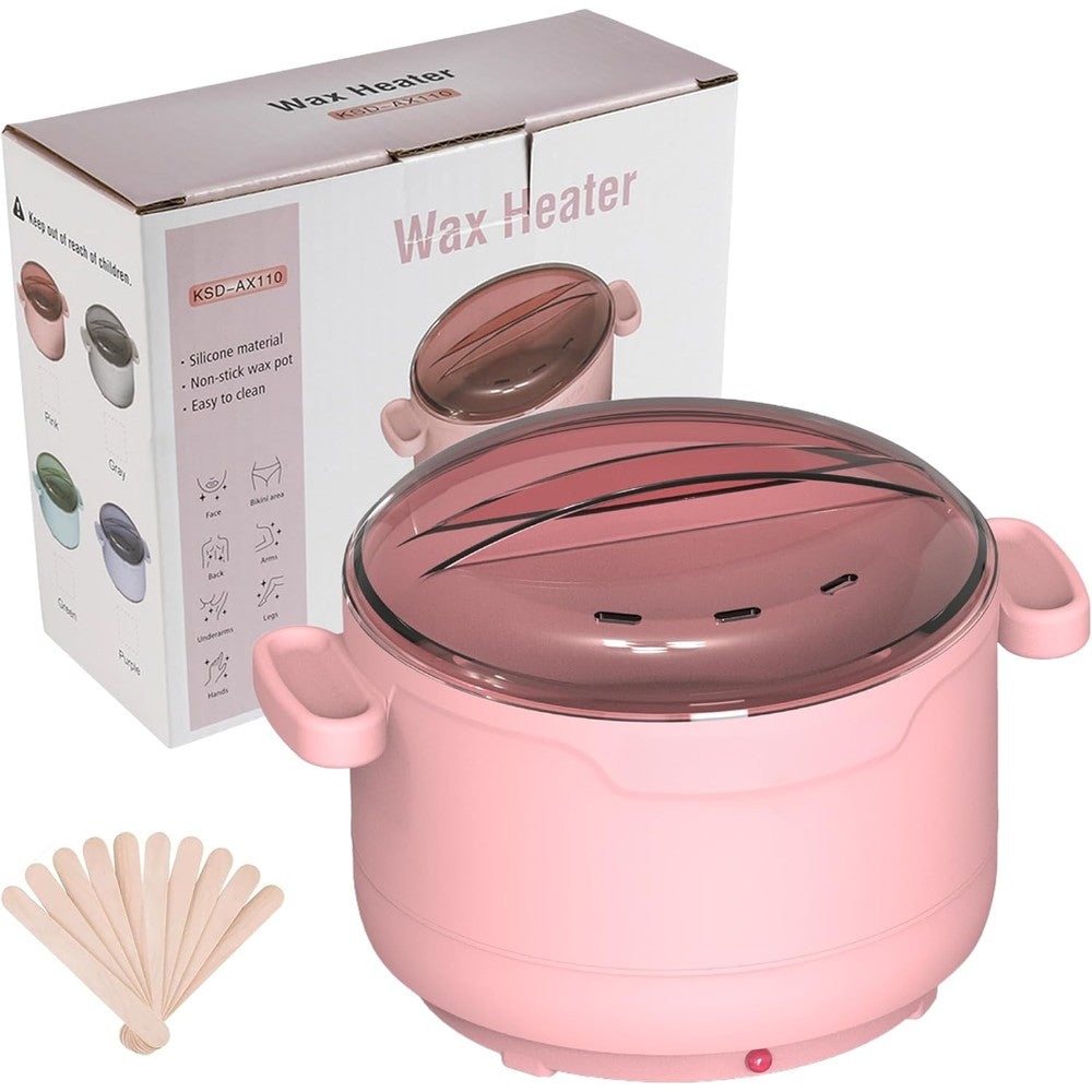 Suicune silicone wax warmer front view showing pink electric heater machine with transparent lid