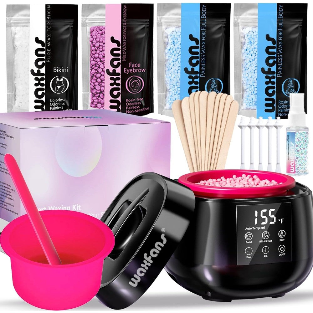 Waxfans Smart Waxing Kit front view showcasing the digital temperature control wax warmer