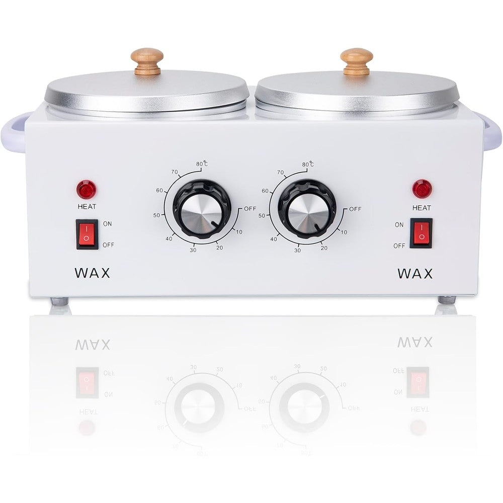 Doberyl professional double wax warmer front view showing dual adjustable temperature knobs