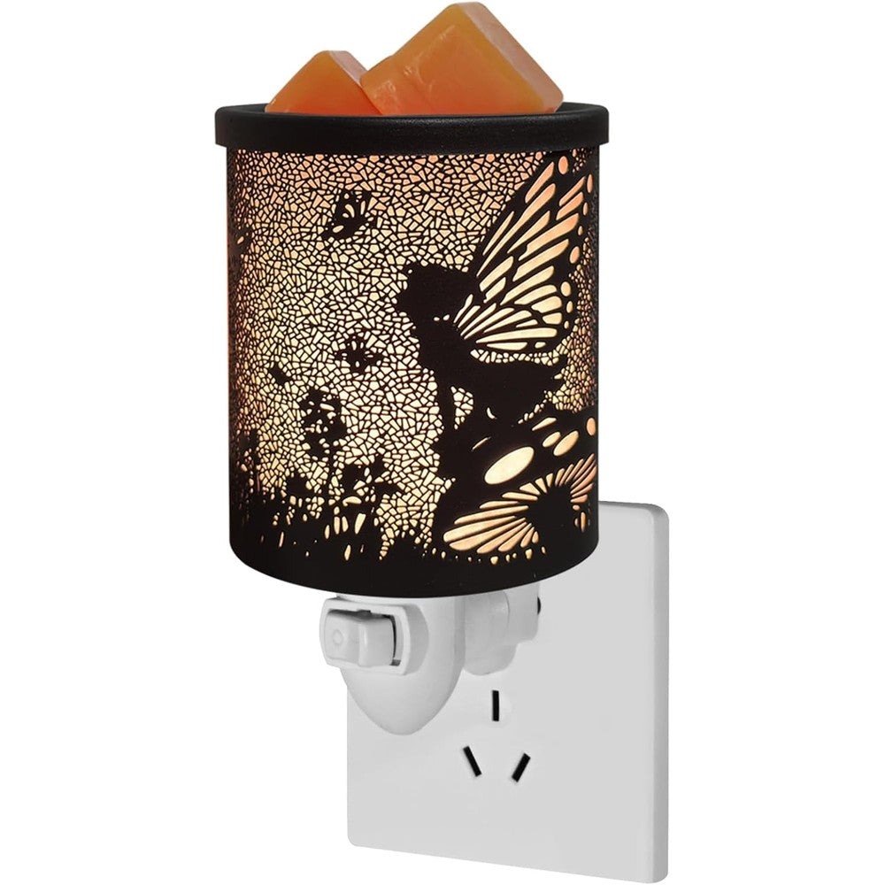 Kaakuuki Flower Fairy plug in wax warmer front view showcasing the black cutout metal silhouette design