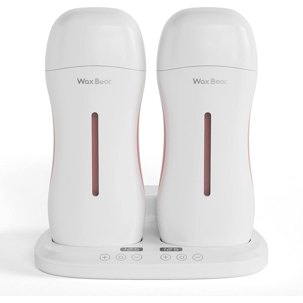 Wax Bear Roll On Wax Warmer White front view showing dual heating chambers on magnetic base for salon professional hair removal.