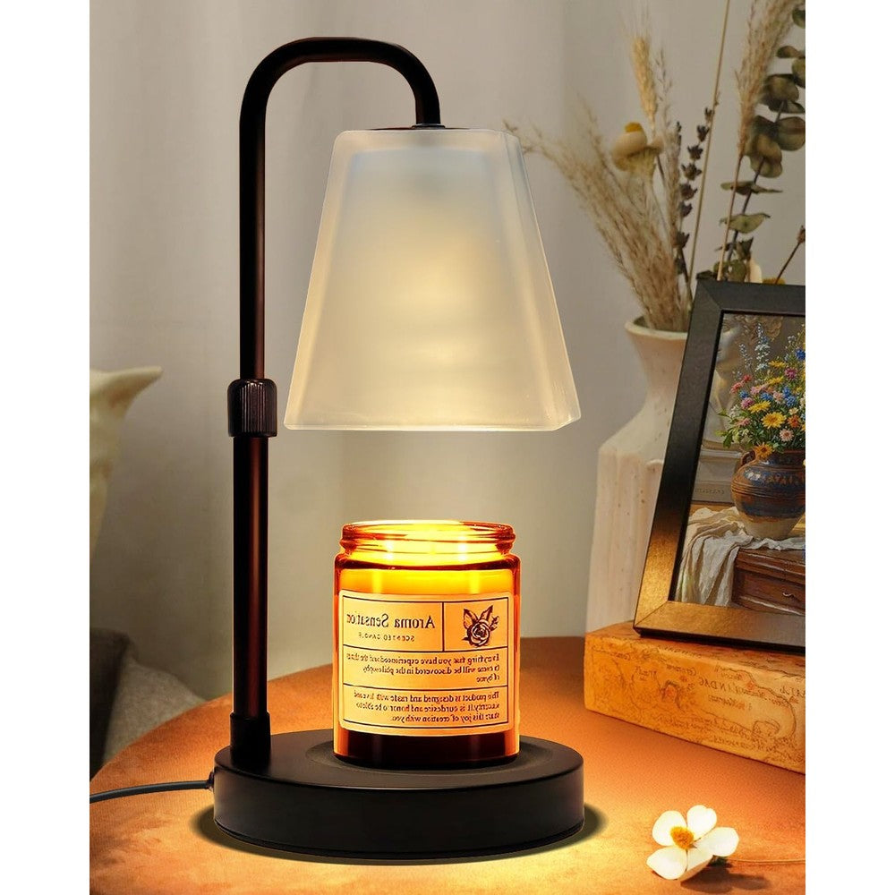 JIMEI candle warmer lamp front view showcasing frosted glass shade and black stand