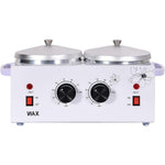 WMLBK professional wax warmer machine front view showing double pots and independent temperature control knobs.