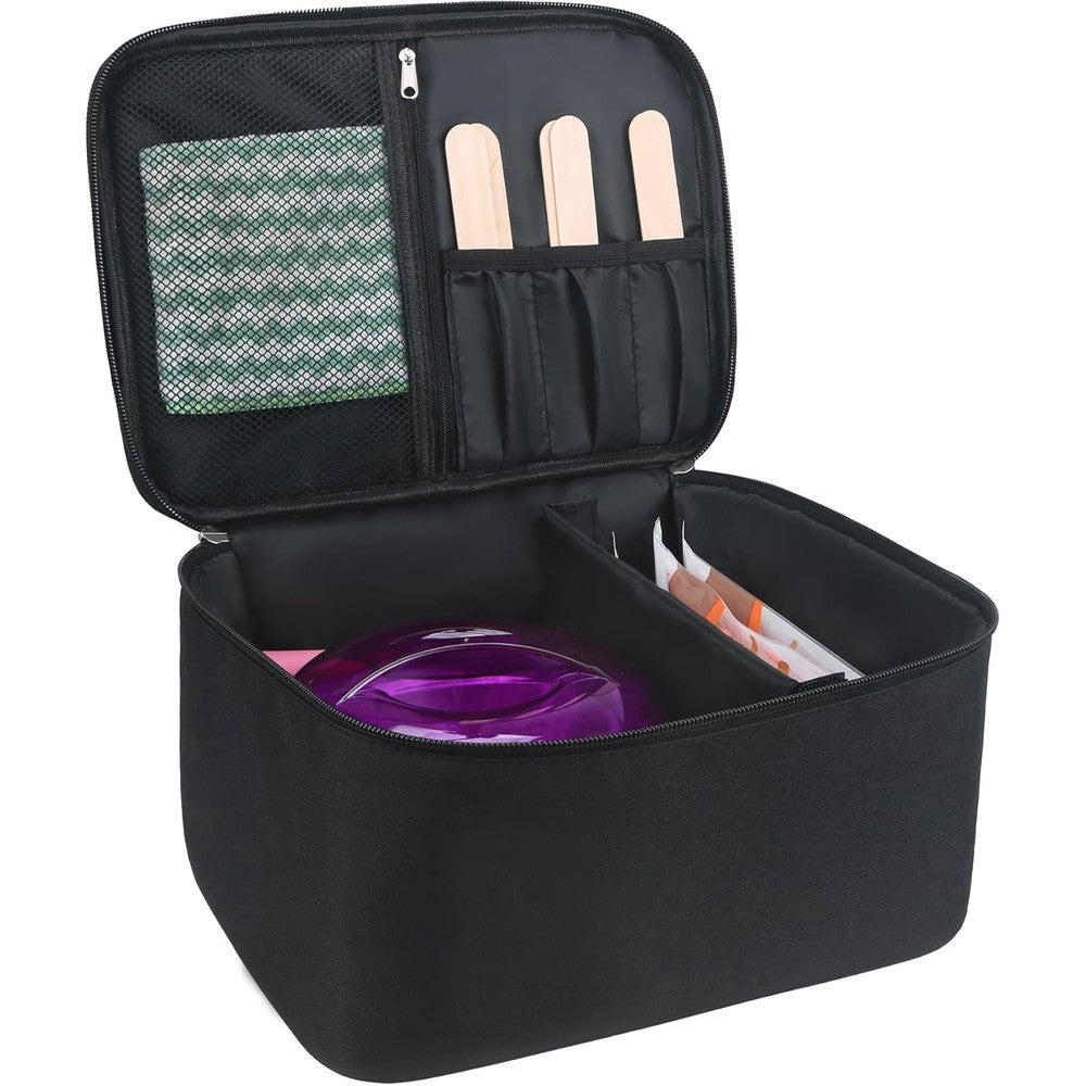 Meiiy waxing kit bag in black front view showing premium zipper closure