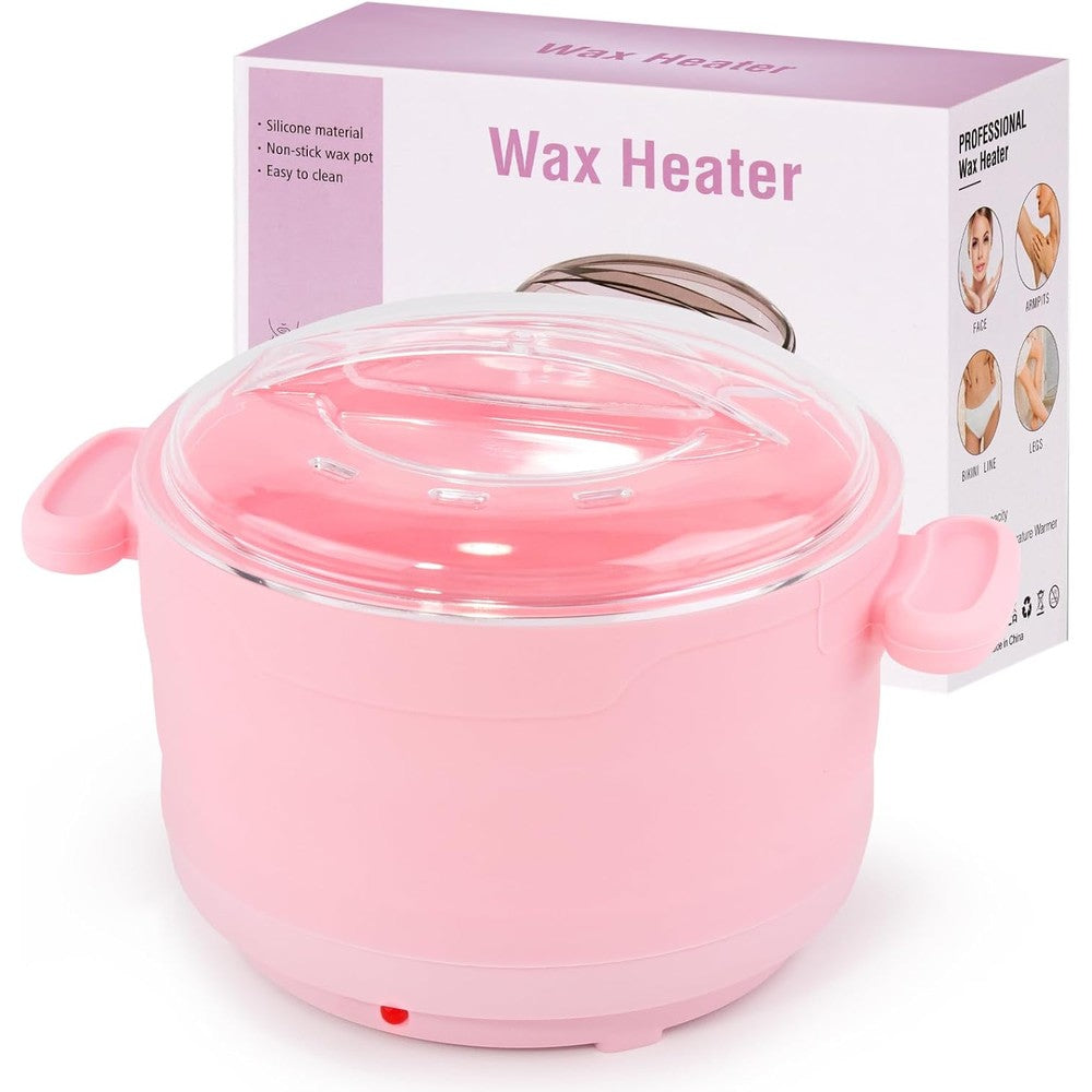 Beloving Silicone Wax Warmer front view showing pink foldable pot and clear lid.