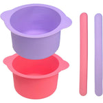 Hingtai silicone wax warmer liners 2-pack front view showing pink and purple pots with matching sticks