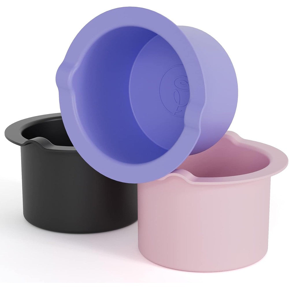 Wewax silicone wax warmer liner front view showing the purple pink and black three piece set