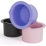 Wewax silicone wax warmer liner front view showing the purple pink and black three piece set