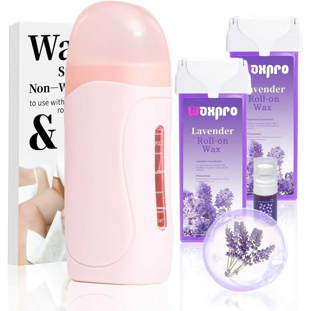 DKaony roll on wax kit pink heater front view with lavender cartridges