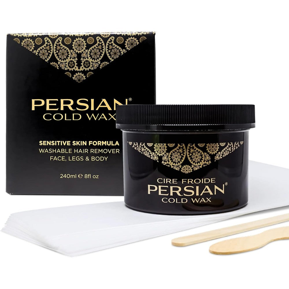Persian Cold Wax Hair Remover Kit front packaging view showcasing authentic sugar based formula jar