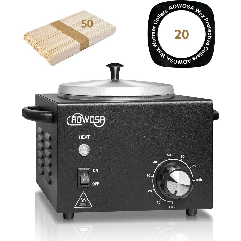 AOWOSA Professional Wax Warmer front view showing black metal body and temperature dial