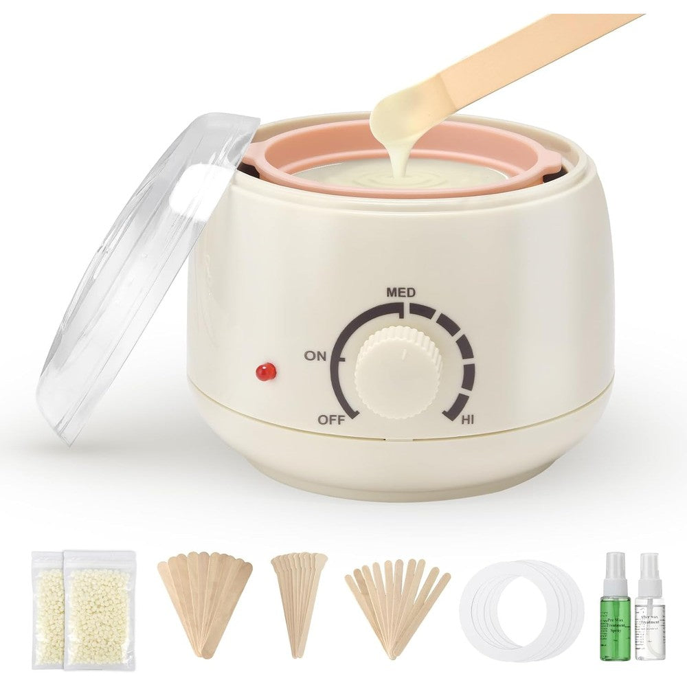 AUZEAL mini hard wax kit front view with compact electric heater and wax beads