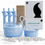 Rosepil facial hair waxing kit front view with portable light blue wax warmer and hard wax beans