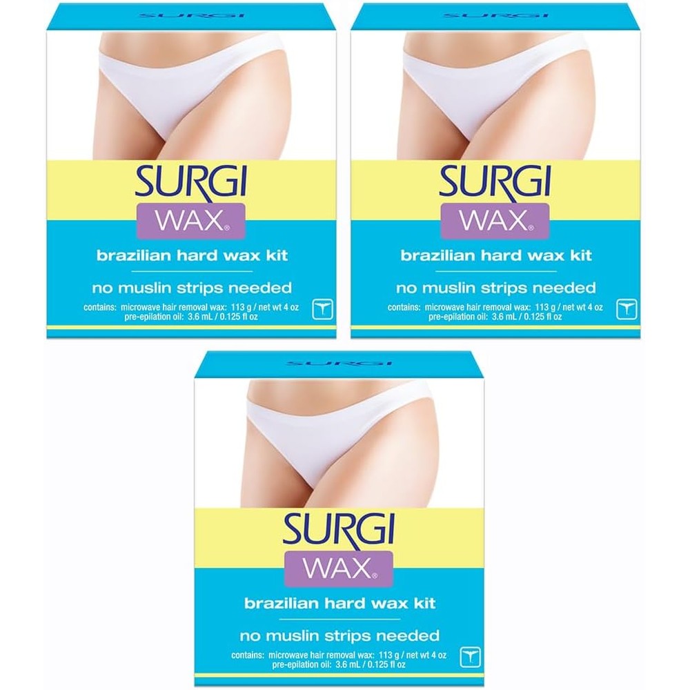 Surgi Wax Brazilian Hard Wax Waxing Kit front view pack of three boxes