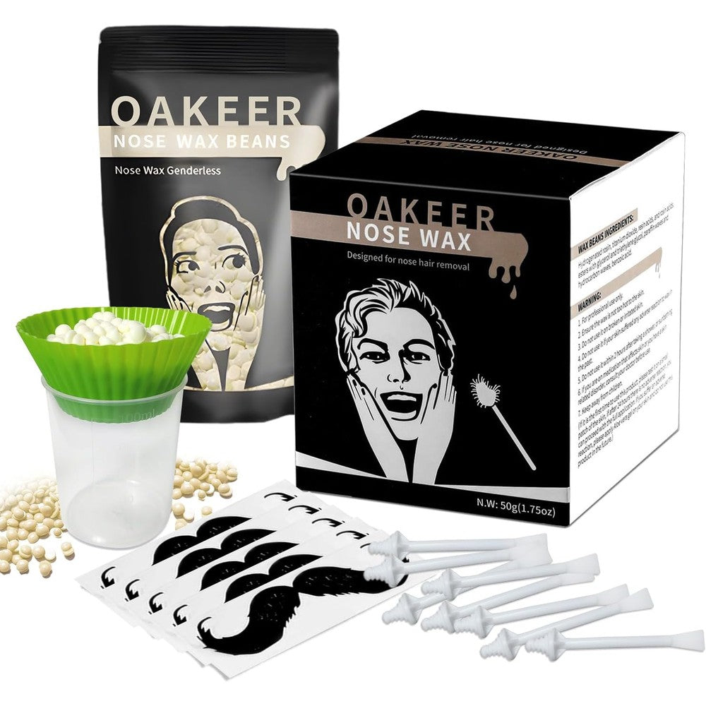 Oakeer Nose Hair Remover Kit front view showing the retail packaging box and components.